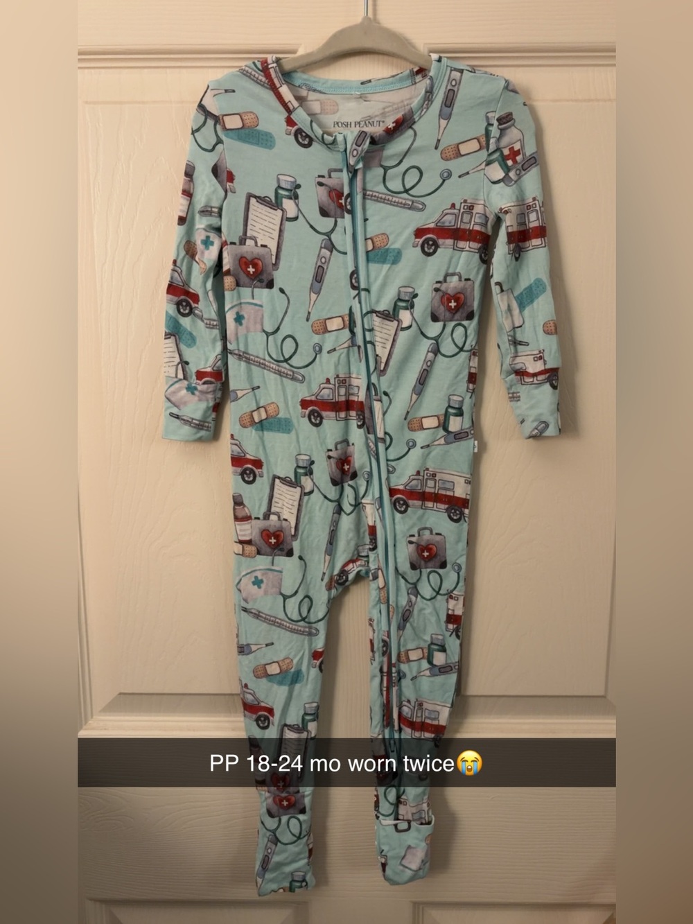 Posh Peanut Light Aqua Medical Print One-Piece Footie